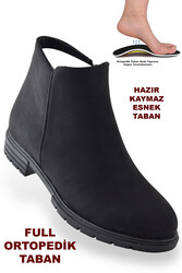 ISPARTALILAR - 445 Günlük Fermuarlı Ortopedik Kadın Bot Ayakkabı Siyah Bilek Boy Enesse