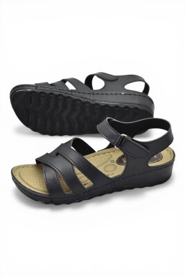 452 TAM Ortopedik Taban Günlük Kadın Sandalet Terlik Siyah Sandalet - 4