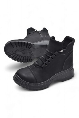 4561 Kadın Bot Ayakkabı Kaymaz Taban Fermuarlı Bağcıklı Günlük Kadın Bot - 4