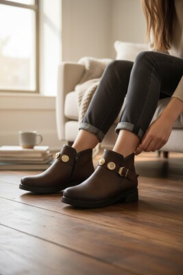 4569 Kadın Bot Ayakkabı Kaymaz Taban Fermuarlı Günlük Kadın Bot - 6