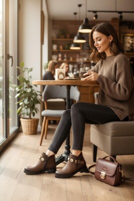 4569 Kadın Bot Ayakkabı Kaymaz Taban Fermuarlı Günlük Kadın Bot - 7