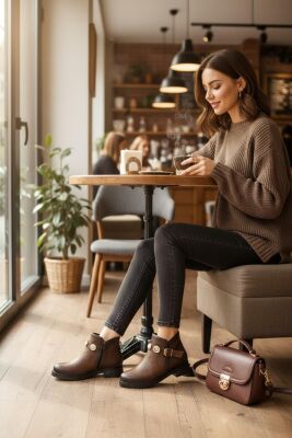 4569 Kadın Bot Ayakkabı Kaymaz Taban Fermuarlı Günlük Kadın Bot - 7