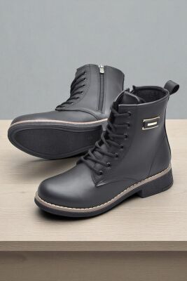 4659 Kadın Bot Ayakkabı Kaymaz Taban Fermuarlı Bağcıklı Günlük Kadın Bot - 9