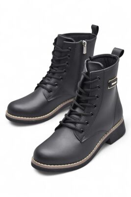 4659 Kadın Bot Ayakkabı Kaymaz Taban Fermuarlı Bağcıklı Günlük Kadın Bot - 11