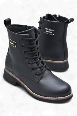 4659 Kadın Bot Ayakkabı Kaymaz Taban Fermuarlı Bağcıklı Günlük Kadın Bot - 15