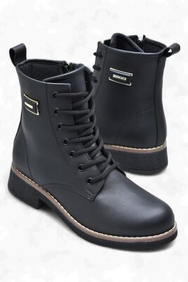 4659 Kadın Bot Ayakkabı Kaymaz Taban Fermuarlı Bağcıklı Günlük Kadın Bot - 15