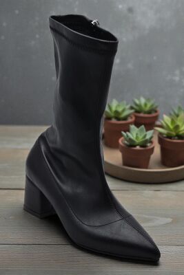 475 Günlük Fermuarlı 6cm Kadın Topuklu Bot Ayakkabı Kalın Topuk Klasik Topuklu Bot - 5