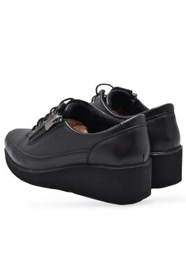 5000 Tam Ortopedik Dolgu Taban Günlük Siyah Hakiki Deri Kadın Ayakkabı Fermuarlı Anne Ayakkabı - 4