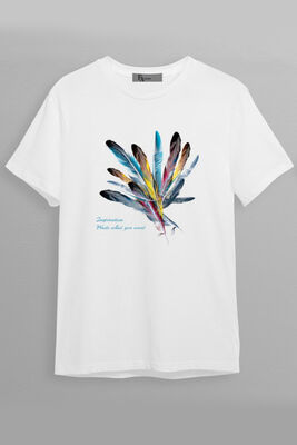 5050 Tüy Baskılı Oversize Erkek T-Shirt Siyah Beyaz Erkek T-Şhirt - 2