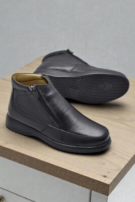 5499 Hakiki Deri Erkek Bot Ayakkabı Ortopedik Taban Çift Fermuarlı Deri Erkek Bot - 4