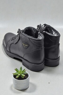 5599 İçi Kürklü Hakiki Deri Erkek Bot Ayakkabı Ortopedik Taban Fermuarlı Deri Erkek Bot - 6