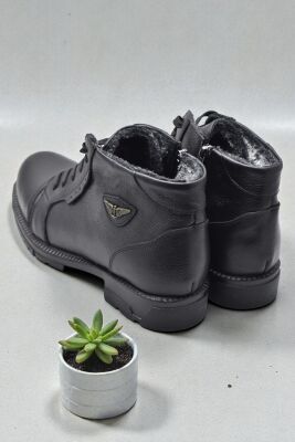 5599 İçi Kürklü Hakiki Deri Erkek Bot Ayakkabı Ortopedik Taban Fermuarlı Deri Erkek Bot - 6