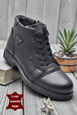 5599 İçi Kürklü Hakiki Deri Erkek Bot Ayakkabı Ortopedik Taban Fermuarlı Deri Erkek Bot - ISPARTALILAR