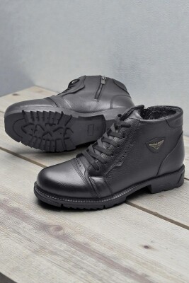 5599 İçi Kürklü Hakiki Deri Erkek Bot Ayakkabı Ortopedik Taban Fermuarlı Deri Erkek Bot - 3