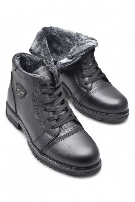 5599 İçi Kürklü Hakiki Deri Erkek Bot Ayakkabı Ortopedik Taban Fermuarlı Deri Erkek Bot - 2