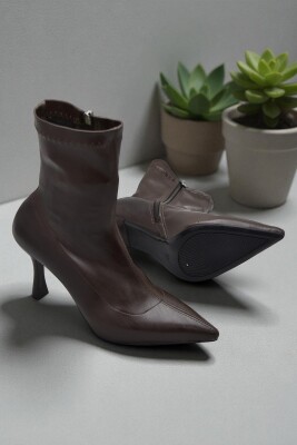 564FD Günlük Fermuarlı Kadın Topuklu Bot Ayakkabı İnce Topuk Klasik Topuklu Bot - 6