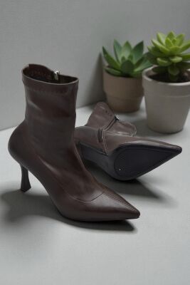 564FD Günlük Fermuarlı Kadın Topuklu Bot Ayakkabı İnce Topuk Klasik Topuklu Bot - 6