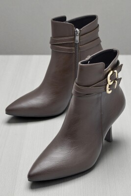 569F Günlük Fermuarlı Kadın Topuklu Bot Ayakkabı İnce Topuk Klasik Topuklu Kadın Bot - 3