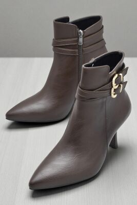 569F Günlük Fermuarlı Kadın Topuklu Bot Ayakkabı İnce Topuk Klasik Topuklu Kadın Bot - 3