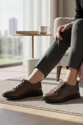 605 Tam Ortopedik Poli Hafif Taban Günlük Hakiki Deri Kadın Ayakkabı Lastikli - 14