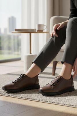 605 Tam Ortopedik Poli Hafif Taban Günlük Hakiki Deri Kadın Ayakkabı Lastikli - 14