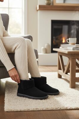 616 Günlük Kadın Bot Süet İçi Kürklü Yüksek Kalın Taban Kışlık Bot - 3