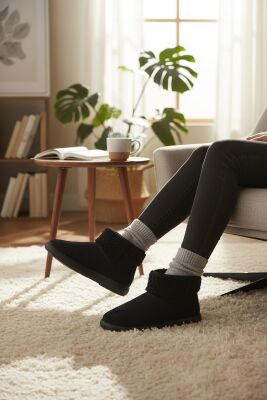 616 Günlük Kadın Bot Süet İçi Kürklü Yüksek Kalın Taban Kışlık Bot - 5