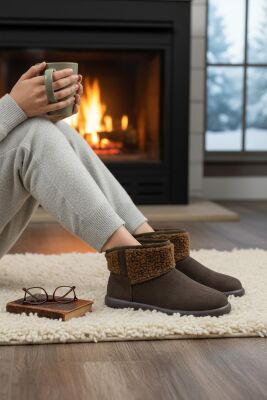 616 Günlük Kadın Bot Süet İçi Kürklü Yüksek Kalın Taban Kışlık Bot - 9