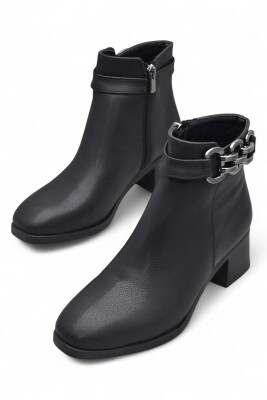 6597 Günlük Fermuarlı Kadın Topuklu Bot Ayakkabı Siyah Klasik Kısa Topuklu Bot - ISPARTALILAR