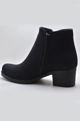 677 Günlük Fermuarlı Sade Siyah Kadın Topuklu Bot Ayakkabı 