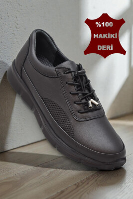 690 Tam Ortopedik Faylon Hafif Taban Günlük Hakiki Deri Kadın Ayakkabı Lastik Bağcıklı - ISPARTALILAR