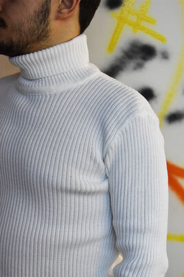 70 Unisex Kadın Erkek Boğazlı Penye Kazak Fitilli Erkek Boğazlı Kazak - 7