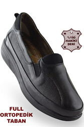 ISPARTALILAR - 701 TAM ORTOPEDİK Taban Günlük Siyah Hakiki Deri Kadın Ayakkabı Anne Ayakkabısı