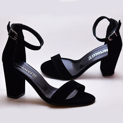 ISPARTALILAR - 801 Kalın Topuk Nubuk Siyah Tek Bant Kadın Topuklu Ayakkabı Abiye Düğün