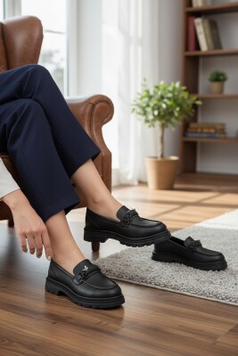 812-L Rahat Taban Günlük Siyah Kadın Laofer Ayakkabı Casual Kadın Ayakkabı Rugan - 2