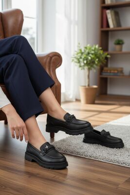 812-L Rahat Taban Günlük Siyah Kadın Laofer Ayakkabı Casual Kadın Ayakkabı Rugan - 2