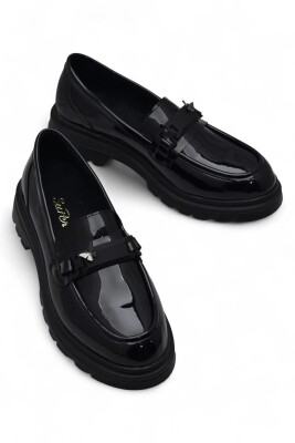 812-L Rahat Taban Günlük Siyah Kadın Laofer Ayakkabı Casual Kadın Ayakkabı Rugan - 11