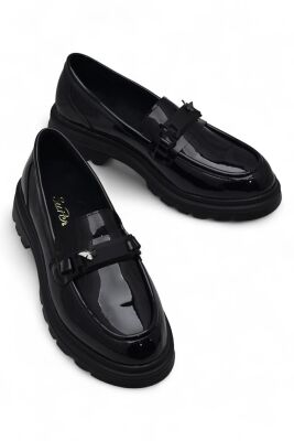 812-L Rahat Taban Günlük Siyah Kadın Laofer Ayakkabı Casual Kadın Ayakkabı Rugan - 11