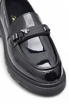 812-L Rahat Taban Günlük Siyah Kadın Laofer Ayakkabı Casual Kadın Ayakkabı Rugan - 20