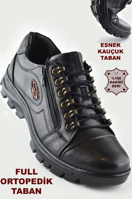 8642 Tam Ortopedik Kauçuk Kaymaz Taban Fermualı Bağcıklı Hakiki Deri Kışlık Erkek Ayakkabı - 1