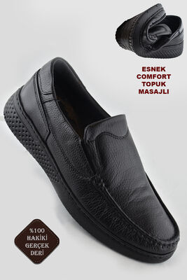 9575 Ortopedik Taban Siyah Hakiki Deri Erkek Ayakkabı Yazlık Mevsimlik - 1