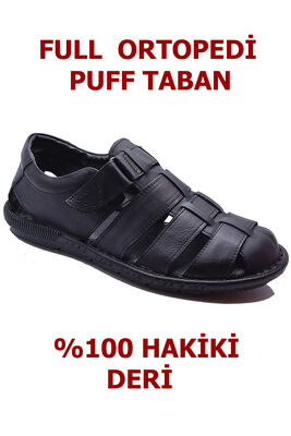 ayakkabiburada 033 Puff Taban Hakiki Deri Erkek Sandalet - 1