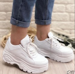 Ayax Beyaz 12432 Kalın Yüksek Taban Beyaz Bayan Spor Ayakkabı (36-40) - Thumbnail