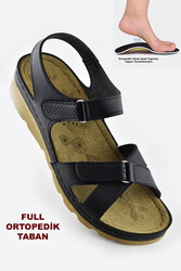 Carlaverde - Carlaverde 160107 Anatomik TAM Ortopedik Siyah Kadın Sandalet Ayakkabı