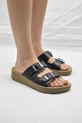 P12 Rahat Ortopedik Taban Günlük Kadın Terlik Çift Toka Kadın Terlik - 2